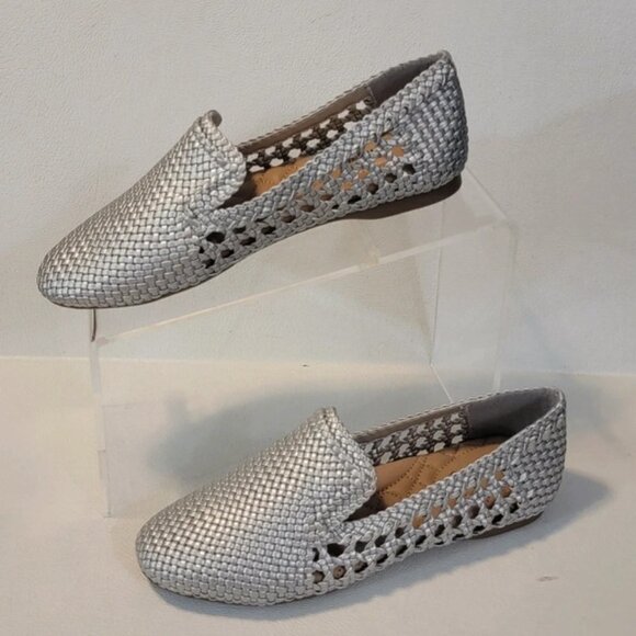 Birdies Silver Handwoven Vegan Leather Starling Loafer Flats - Picture 6 of 11